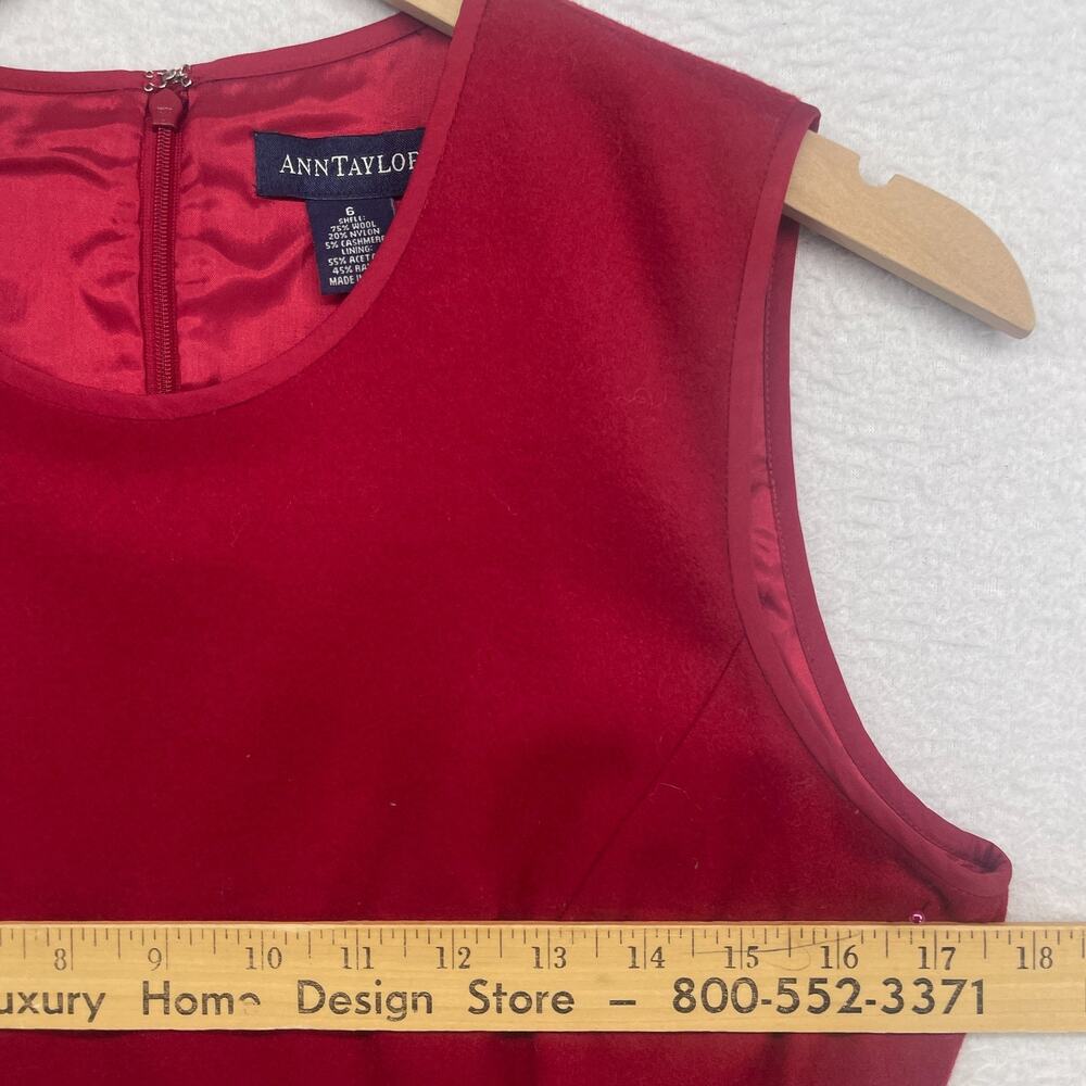 ANN TAYLOR Dress 6 Wool Blend Sleeveless Sheath Round Neck Knee Length Red Vtg - Picture 8 of 10